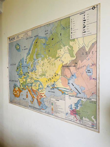 Carte scolaire vintage Europe politique et agricole - La Maison des Instituteurs - 1970