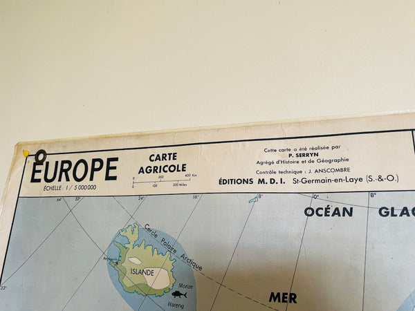 Carte scolaire vintage Europe politique et agricole - La Maison des Instituteurs - 1970