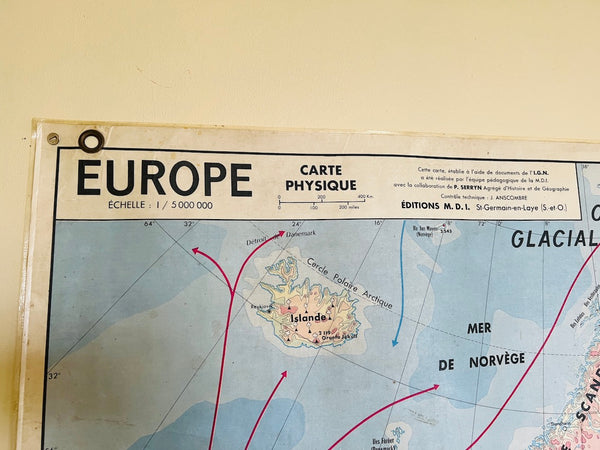 Carte scolaire vintage Europe physique - La Maison des Instituteurs - 1970