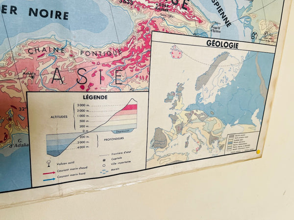 Carte scolaire vintage Europe physique - La Maison des Instituteurs - 1970