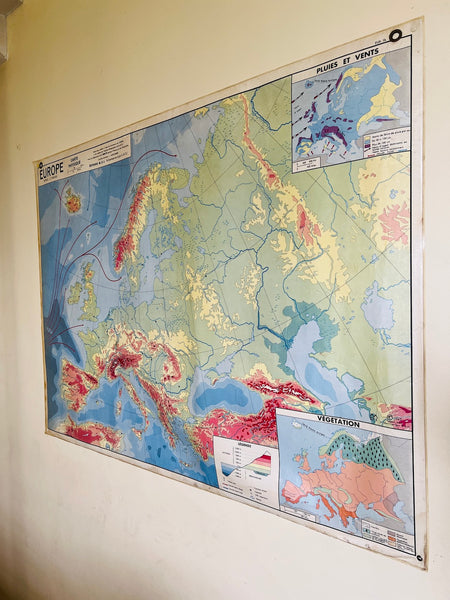 Carte scolaire vintage Europe physique - La Maison des Instituteurs - 1970