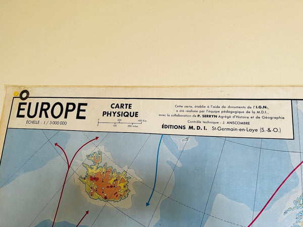 Carte scolaire vintage Europe physique - La Maison des Instituteurs - 1970