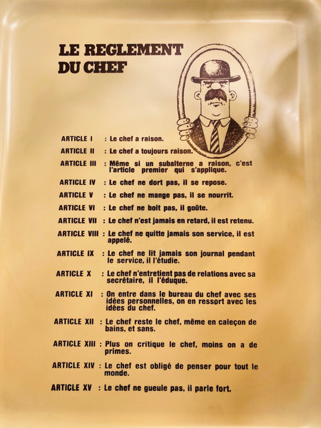 Plateau vintage "Le règlement du chef"