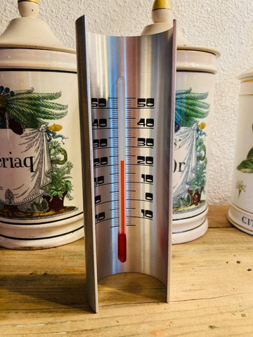 Thermomètre vintage de table en acier brossé