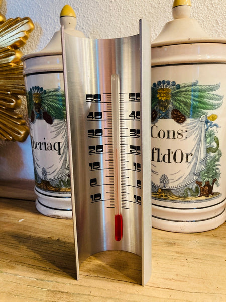 Thermomètre vintage de table en acier brossé