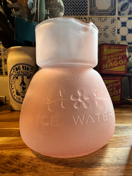 Service de nuit vintage Ice water en verre givré et granité rose