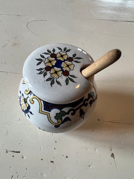 Pot de moutarde vintage Moutarde Bocquet Yvetot 1735 en faïence de Digoin - Années 30/40