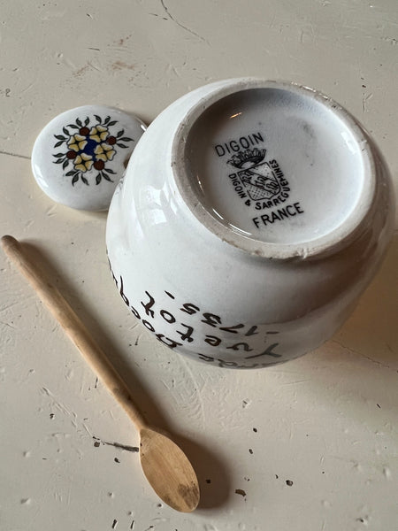 Pot de moutarde vintage Moutarde Bocquet Yvetot 1735 en faïence de Digoin - Années 30/40