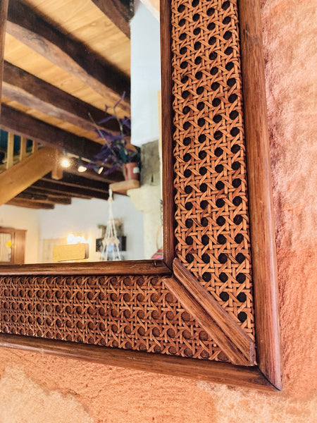 Miroir vintage en rotin et cannage