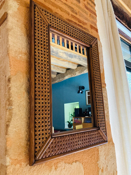 Miroir vintage en rotin et cannage