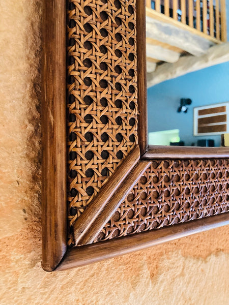 Miroir vintage en rotin et cannage