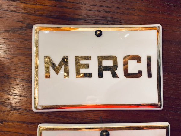 Plaque Merci vintage en porcelaine de Limoges signée SL
