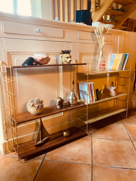 Double étagère modulaire et murale métallique vintage string - Années 60