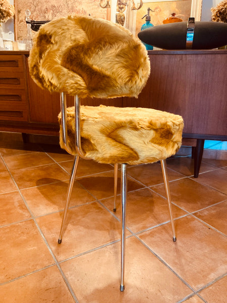 Chaise moumoute Pelfran jaune doré vintage - Années 60