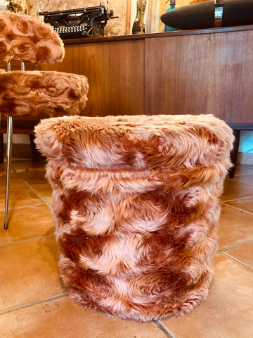 Pouf moumoute Pelfran vieux rose vintage - Années 60