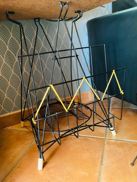 Meuble hifi / vinyle bas scoubidou vintage en bois et formica