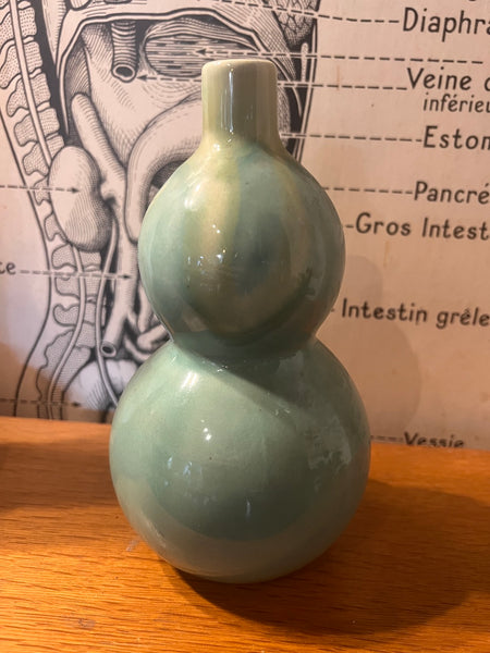 Bouteille vintage de Saké / Vase double gourde en céramique céladon - Chine - 1970