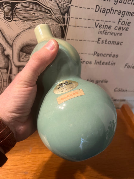 Bouteille vintage de Saké / Vase double gourde en céramique céladon - Chine - 1970