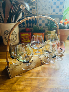Service de verres à liqueur vintage en bambou et verre