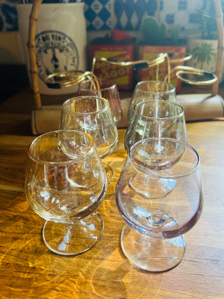Service de verres à liqueur vintage en bambou et verre