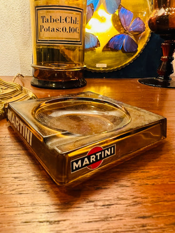Cendrier carré Martini de bistrot vintage en verre brun