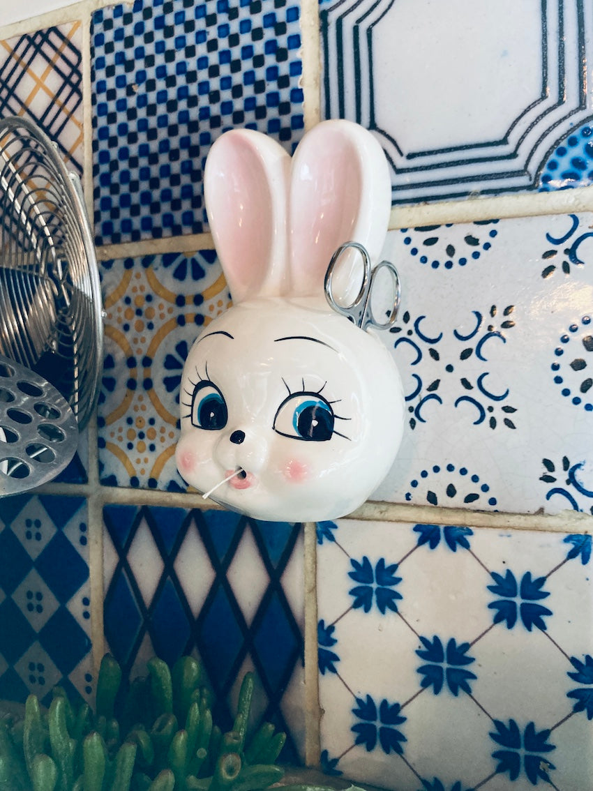 Dévidoir lapin à ficelle de cuisine en céramique vintage
