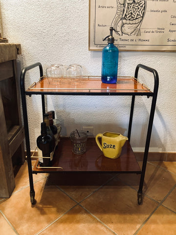 Desserte vintage en formica et métal noir / doré