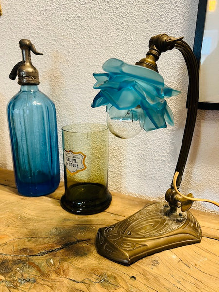 Lampe de table vintage art nouveau en bronze et verre - Années 30/40