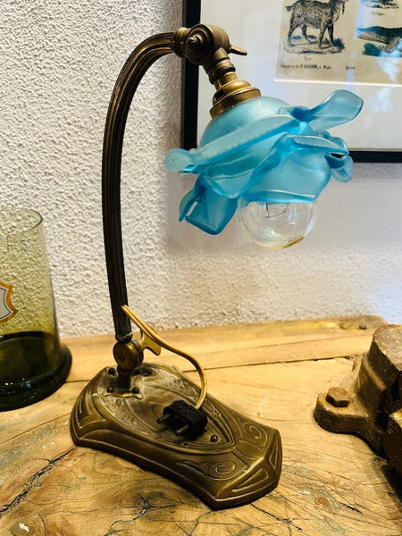 Lampe de table vintage art nouveau en bronze et verre - Années 30/40