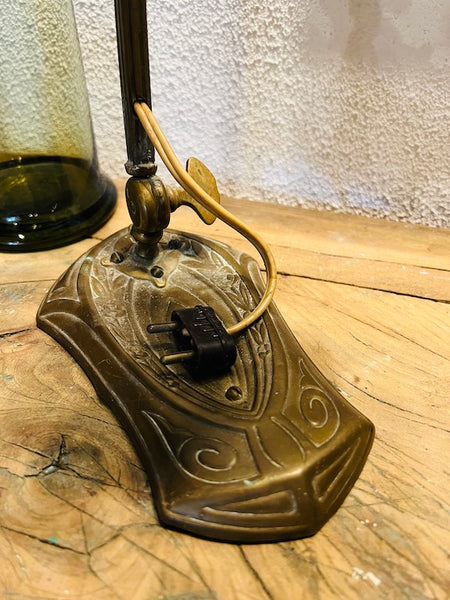 Lampe de table vintage art nouveau en bronze et verre - Années 30/40