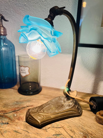 Lampe de table vintage art nouveau en bronze et verre - Années 30/40