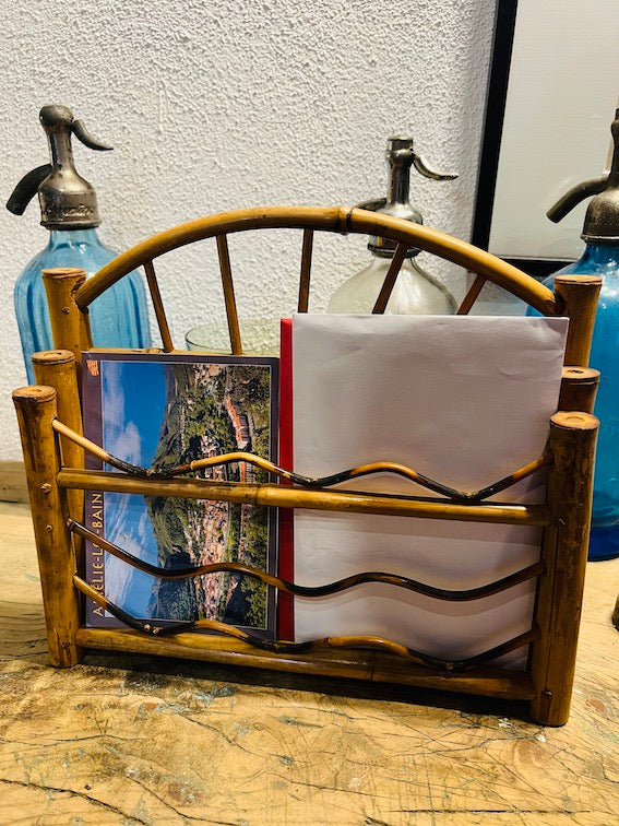 Porte-lettres / courrier de bureau vintage en bambou