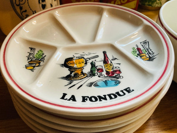 Service vintage à fondue en faïence de Gien France - Années 80
