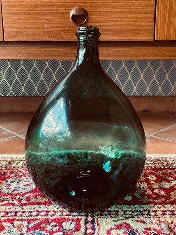 Dame jeanne en verre de 6 litres couleur verte/bleue foncée