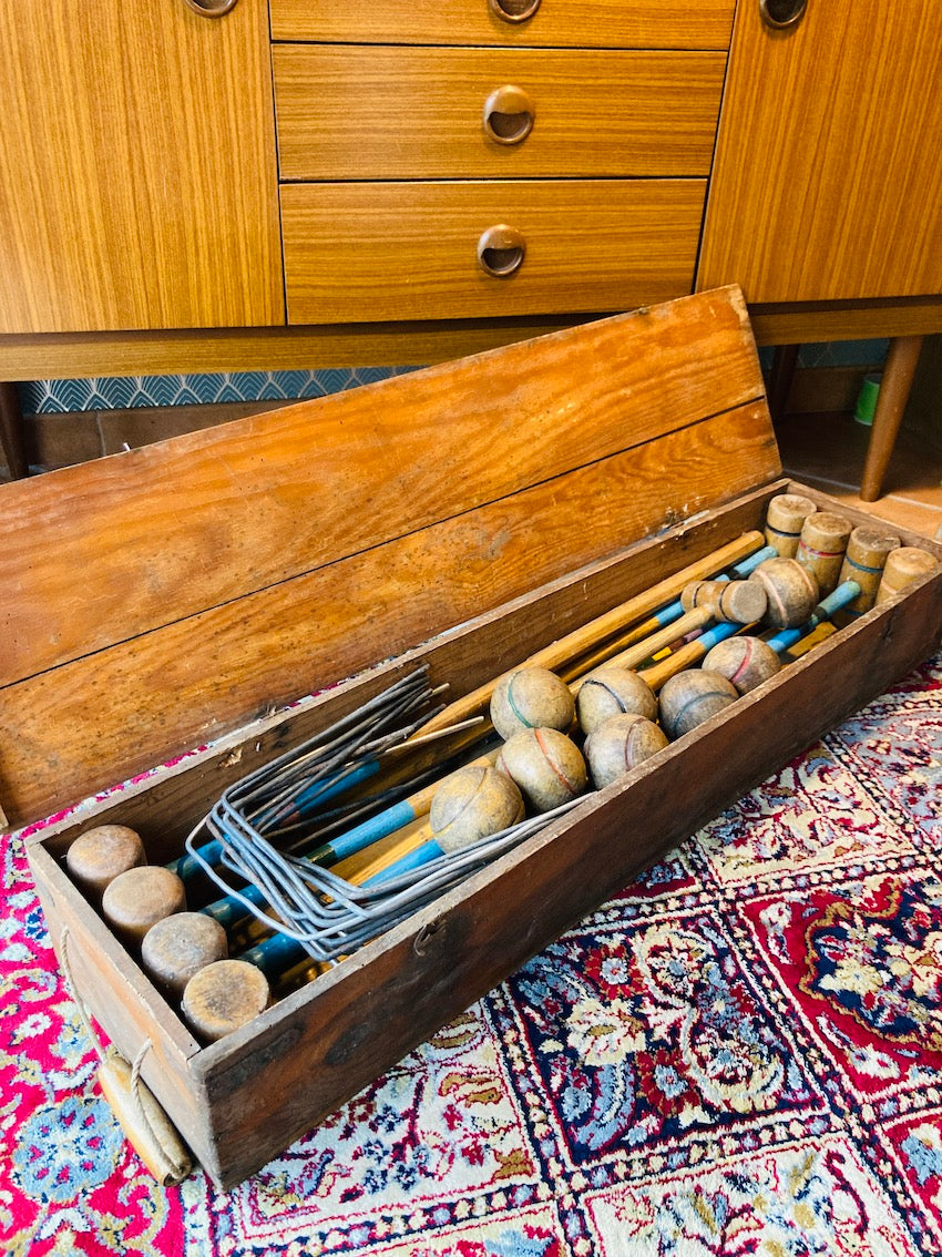 Jeu de croquet vintage en bois 8 joueurs - Début XXième siècle