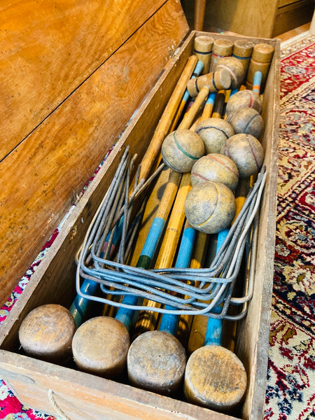 Jeu de croquet vintage en bois 8 joueurs - Début XXième siècle
