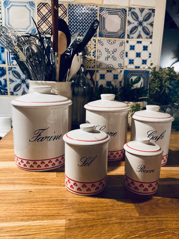 Lot de 5 pots d'épices vintage de cuisine en céramique