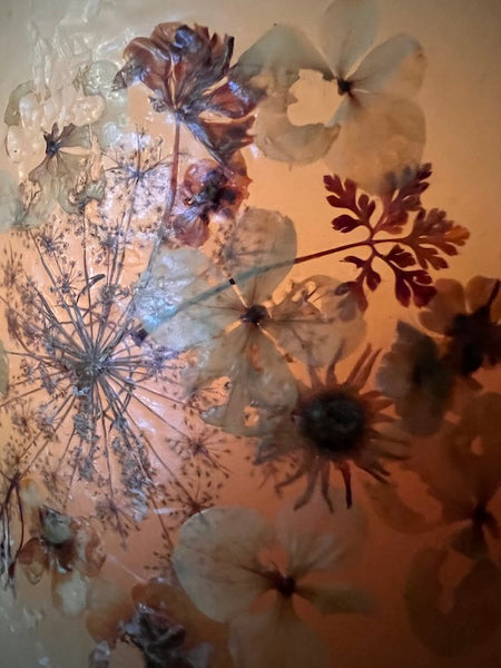 Cache bougie vintage en cire et fleurs séchées