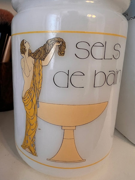 Pot vintage en opaline Sels de bain style Art Déco - France - Années 70.