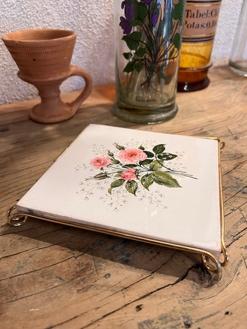 Dessous de plat vintage motifs roses - faïence Mettlach Germany