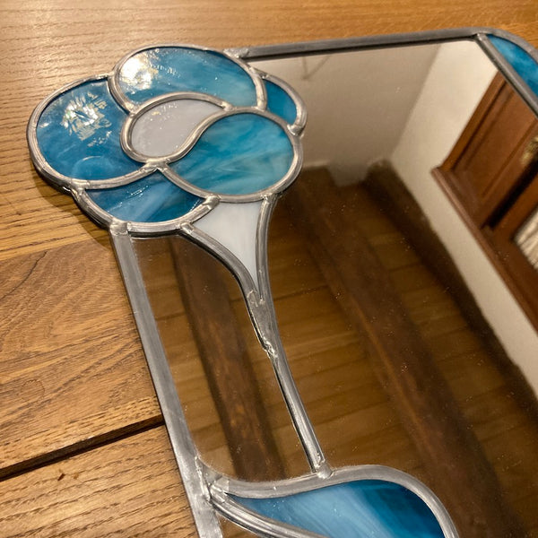 Miroir vitrail vintage en verre et plomb