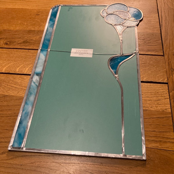 Miroir vitrail vintage en verre et plomb
