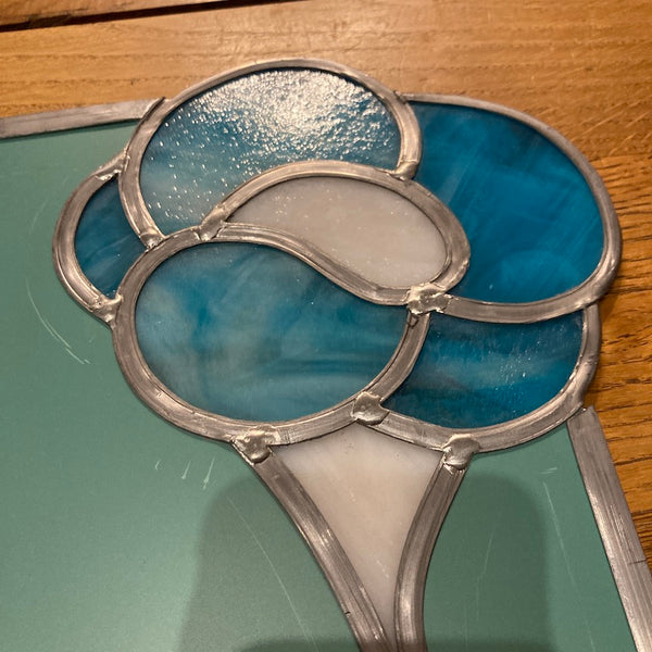 Miroir vitrail vintage en verre et plomb