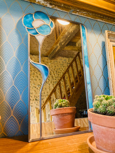 Miroir vitrail vintage en verre et plomb