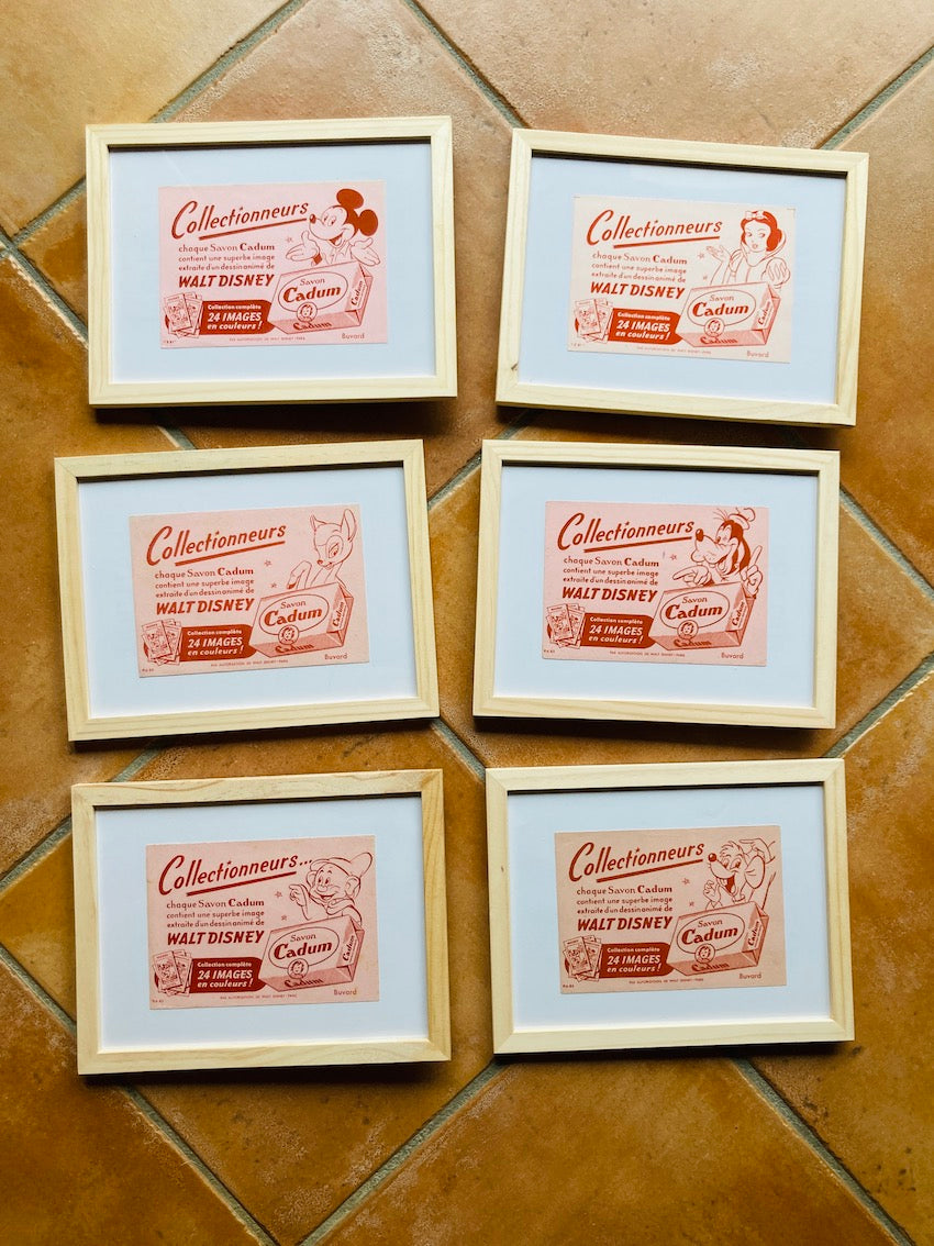 Série de 6 buvards publicitaires vintages Cadum / Walt Disney - Années 60