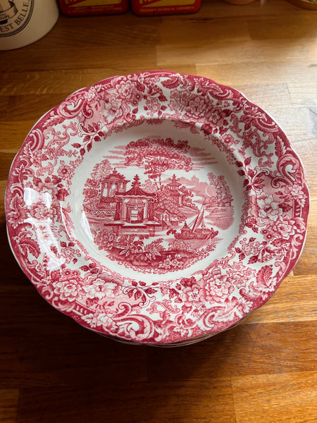 5 assiettes creuses vintages en faïence Pickman SA - La Cartuja de Sevilla à décor de paysages asiatiques