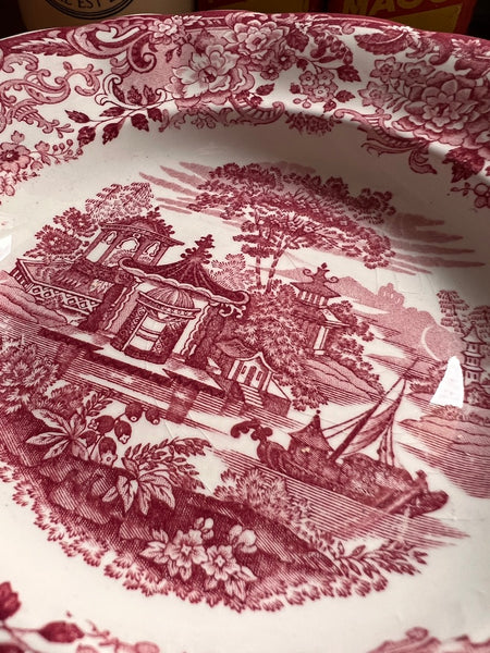 5 assiettes creuses vintages en faïence Pickman SA - La Cartuja de Sevilla à décor de paysages asiatiques