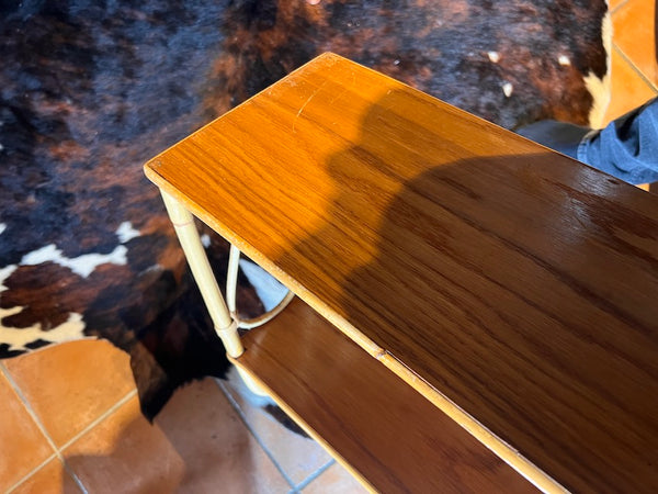 Etagère vintage en rotin et bois