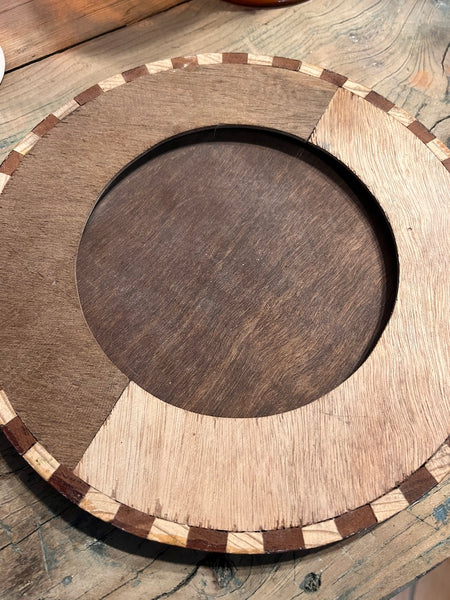 Plateau / dessous de plat vintage en bois Pierre du Soleil aztèque