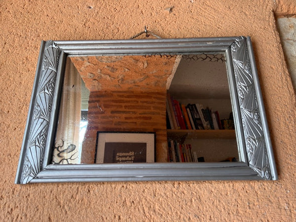 Miroir vintage en bois peint couleur argent style art déco